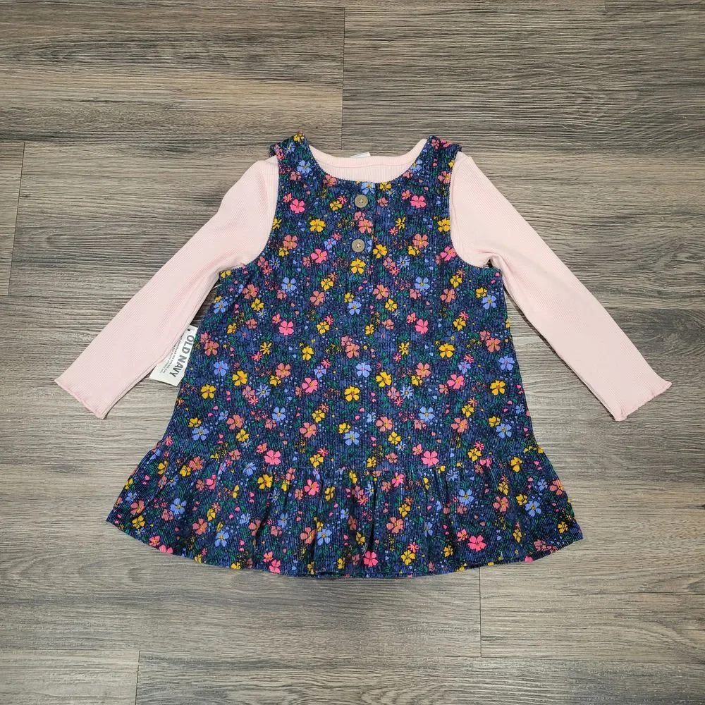 Old Navy‎ Floral Print Navy Blue Dress Pink Long Sleeves 12-18M Baby Girl NWT